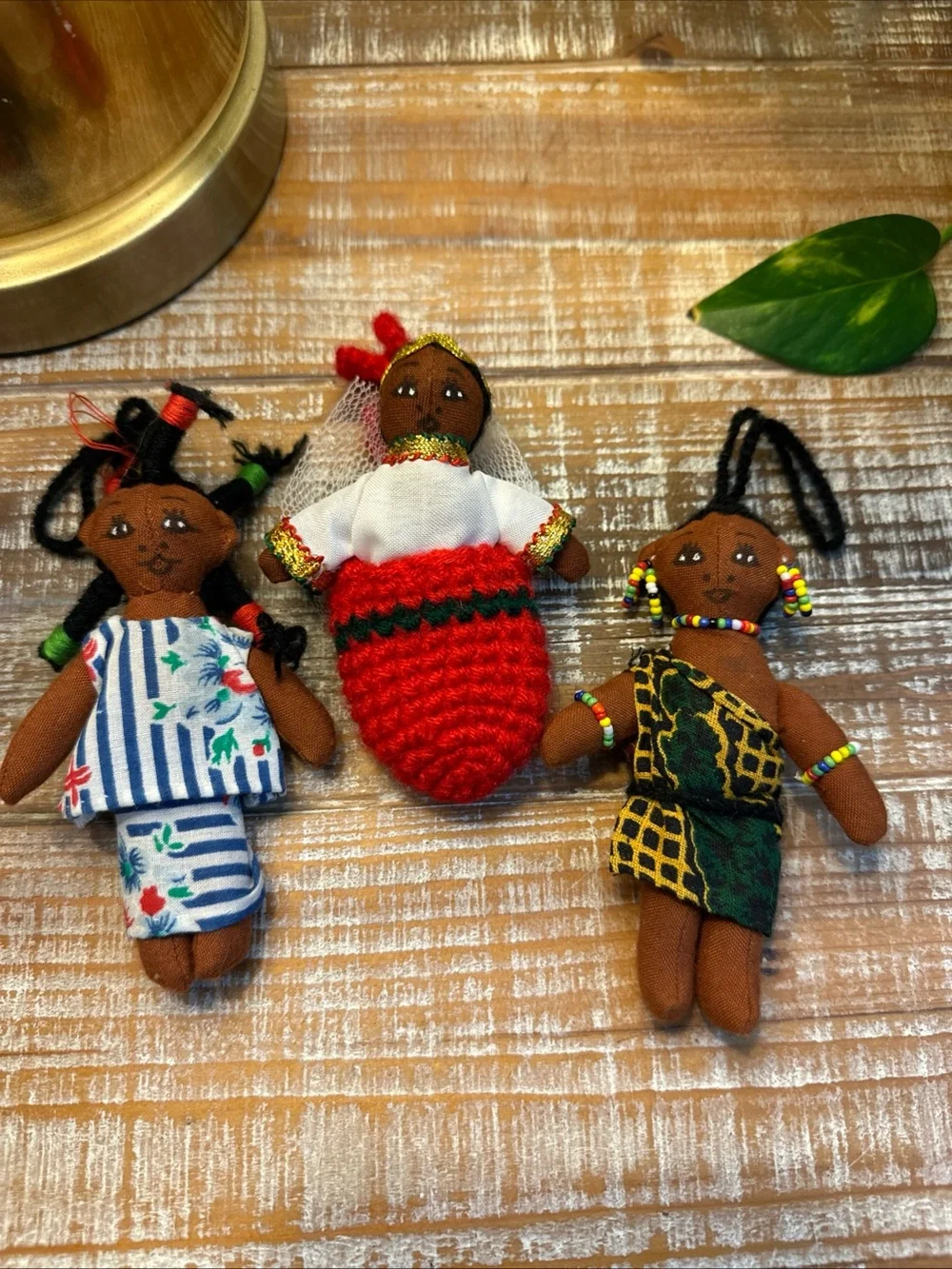 3 Ethnic Handmade Colorful Cloth Yarn African/Caribbean Dolls 5